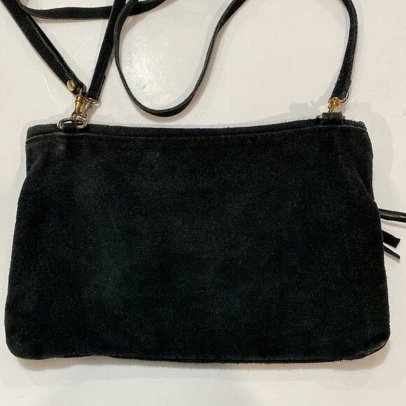 Vintage Black Studded Fringe Crossbody Suede Bag - Picture 5 of 14